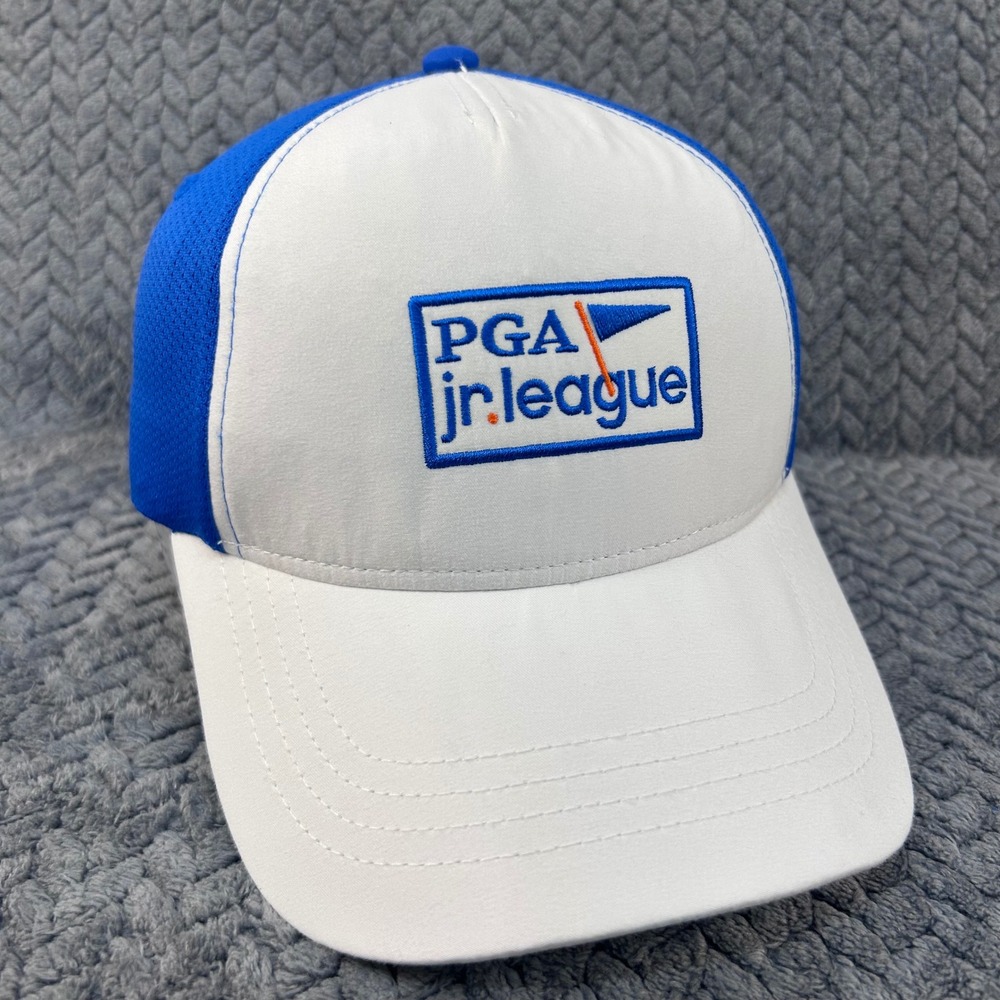 PGA Jr League Adult White Blue Garb Golf Hat Mesh Snapback Adjustable OSFM